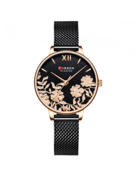 Γυναικείο ρολόι ροζ-χρυσό με μαύρο μπρασελέ