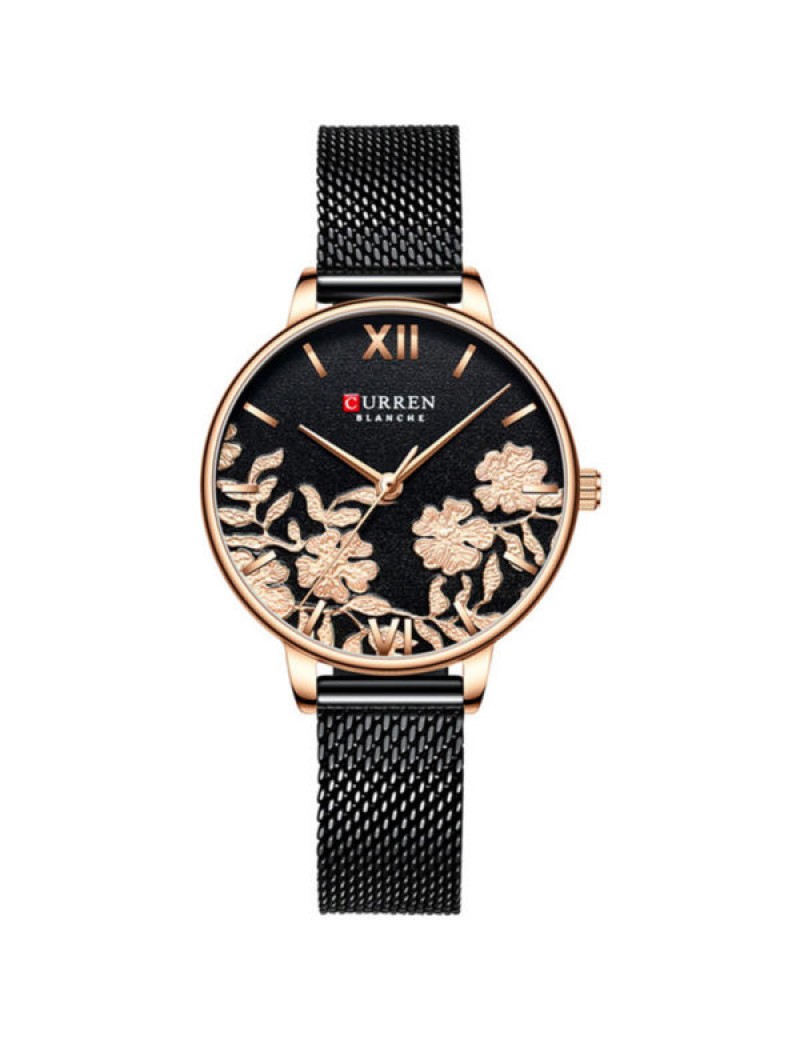 Γυναικείο ρολόι ροζ-χρυσό με μαύρο μπρασελέ