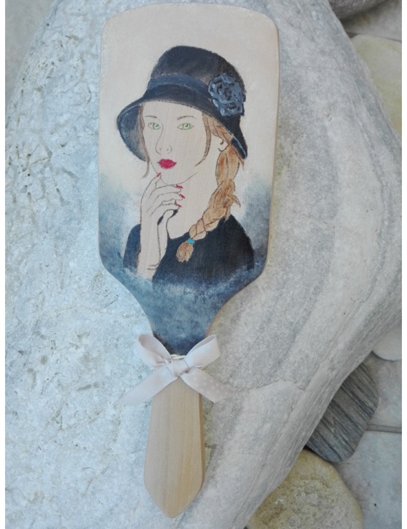 Βούρτσα μαλλιών με ζωγραφιά ''γυναίκα με καπέλο''